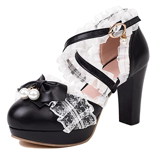 Mary Janes à plateforme Lizoleor noires idéales pour une soirée festive ou un mariage