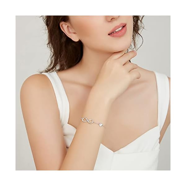 CDE Infinity Heart Symbol Charm Link Bracelet for Women 925 Sterling Silver Stainless Steel Adjustable Anniversary Jewelry Christmas Birthday Gifts for Women Wife Girlfriend Her