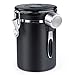 ZWOOS Puszka na kawę hermetyczna - pojemnik na ziarna kawy ze stali nierdzewnej z zaworem CO2 - z miarką - 1,8 l (czarna)