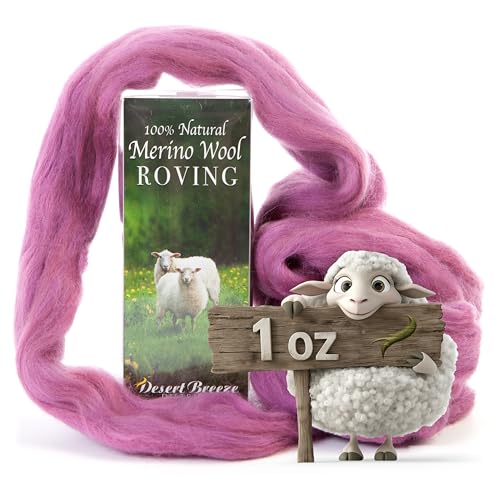 Image of 100% Natural Merino Wool Roving - Premium Combed Top Merino Roving Wool - Tapestry, Spinning, Wet Felting & Needle Felting Supplies - 21.5 Micron - 1 oz - Floral & Sunset, Color Berry
