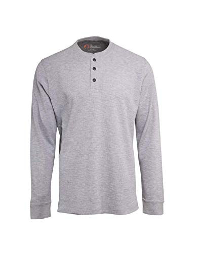 American Outdoorsman Mens Long Sleeve Waffle Henley Shirt Thermal Pullover Shirt for Hiking and Camping Light Grey