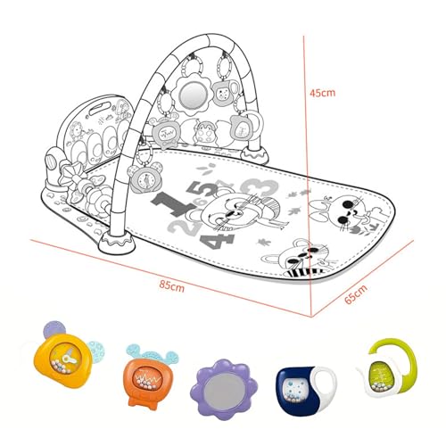 LN COZY CORNER Baby Play Mat Gym, 6-Mode Activity Mat with Kick-Activated Piano & Lights, with 5 Infant Sensory Baby Toys Extra Guardrail, Tummy Time Mat for Newborn Infants 0-12 Months (Blue) - Image 3