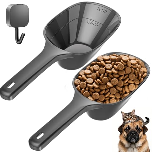 Image of Small Food Scoop 2 PACK,1 Cup Capacity Dog Food Scoop With Measuring Lines For Dog, Puppy and Cat Coffee Bean Scoop, Flour Scoop (Black)
