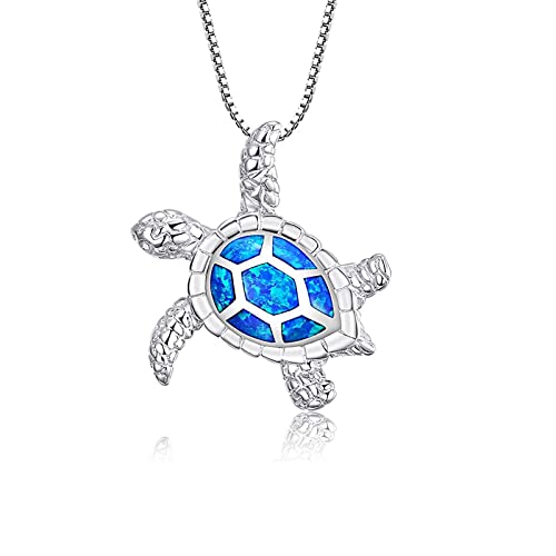 Victoria Jewelry 925 Sterling Silver Blue Opal Sea Turtle Necklace Victoria Jewelry 925 Sterling Silver Blue Opal Sea Turtle Necklace