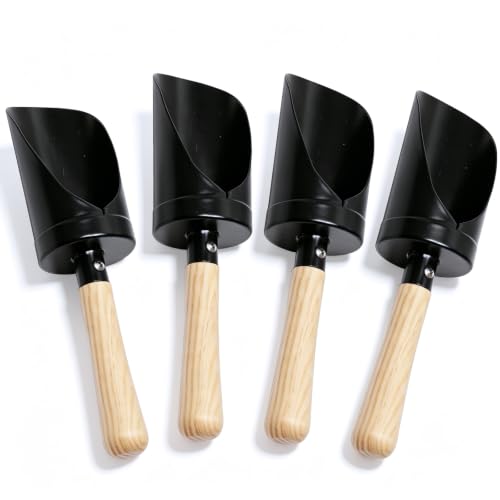 POMIKU 4 Pack Beach Shovels for Kids – Heavy Duty Garden & Dirt Digging Tools, Smooth Metal Scoops Head & Wooden Handle, Summer Outdoor Play Toy (Gardening, Sandbox, Camping)