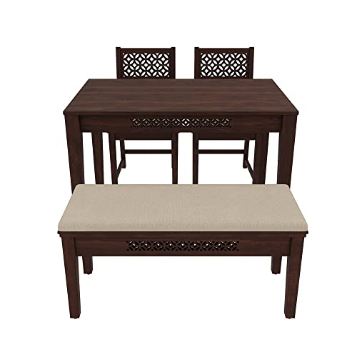 Image of Wakefit Dining Table Set | 3 Years Warranty | Dining Table, Dining Table 4 Seater, Dining Table 4 Seater with Chairs and Bench - Fanila (Sheesham Wood, Brown)