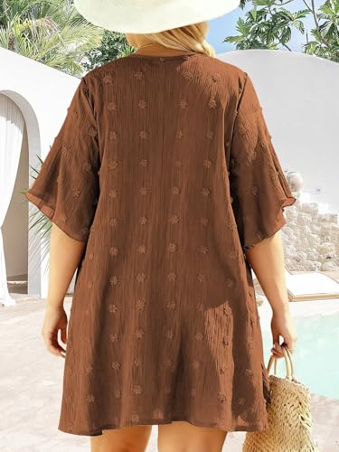 Image of DOLNINE Plus-Size-Cardigan for Women Short Sleeve Lightweight Summer Kimono Cardigan Casual Loose Beach Cover Up