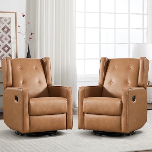 Image of CANMOV Swivel Rocker Recliner Chair Set of 2, Nursery Glider Chair, Nursery Rocking Chairs, Manual Reclining Chair, Brown