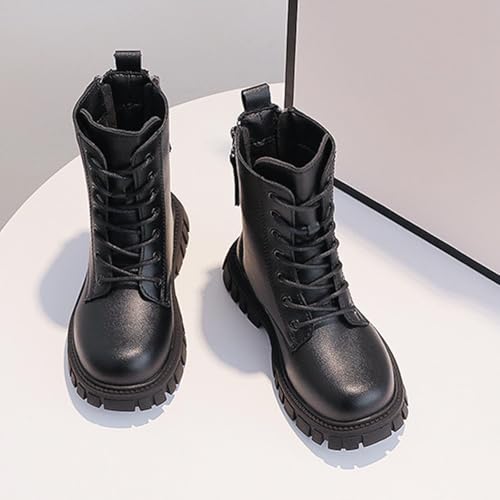 Girls Combat Boots Lace Up Mid Calf Military Ankle Boots Warm Winter Waterproof Non Slip Fashion Leather Work Booties4
