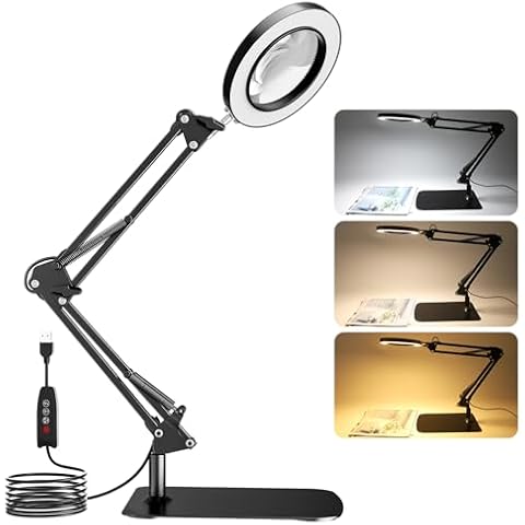 BEBANG Magnifying Glass with Light and Stand, 10x Magnification, 3 Color Modes 10 Continuously Adjustable Light Desktop Magnifiers, Suitable for Close Work, Jewelry, Reading, Crafts and Hobbies Cover