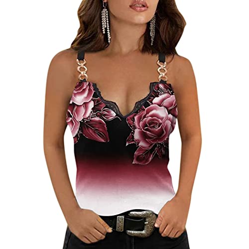 Camiseta sem mangas para mulheres outono verão 2023 roupas gola V gráfico camisole top 3Q 3Q, Vermel