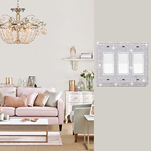 Image of Shiny Silver Rhinestones Outlet Covers Switch Plate Covers Decorative Rhinestones Light Switch Cover Triple Toggle Switch Plates And Outlet Covers