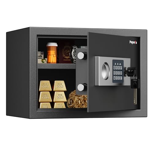 Paporia 0.66 Feet Cubic Safe Box, Digital Security Lock Box with Shelf & Keypad & Combination, Alloy Steel Digital Home Safe for Home, Office, Hotel or Business, 13.8