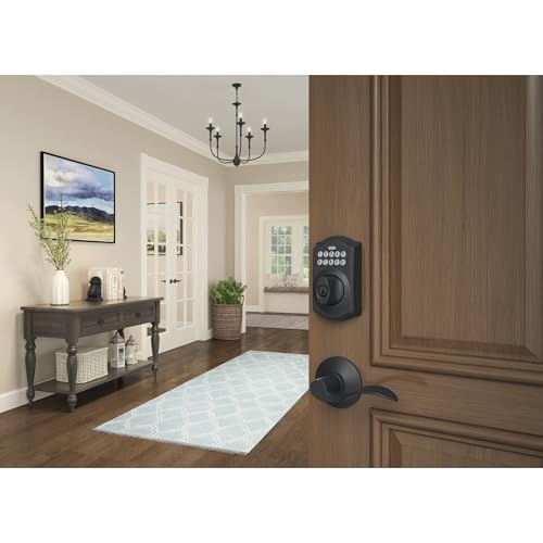 Image of Schlage Camelot Electronic Keypad Deadbolt Lock, Keyless Front Door Entry, Mechanical Key Backup Included, Matte Black, BE365 CAM 622