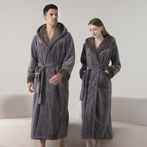 Mens Fleece Hooded Bathrobes Winter Warm Soft Plush Long Robe Lounge Housecoats Fuzzy Sleep Robes with Pockets2