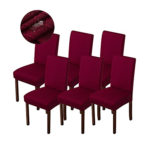 Genina Waterproof Chair Covers for Dining Room Dining Chair Covers Kitchen Parsons Chair Covers (Wine Red, 6 PCS)