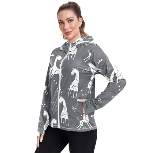 Cute Giraffe Moletom feminino com capuz com zíper FPS 50+, secagem rápida, jaqueta feminina com zípe