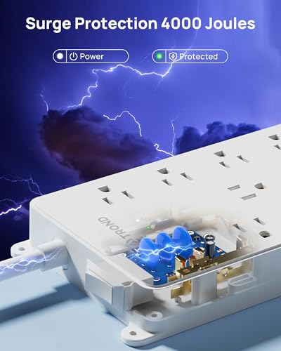 Image of TROND 360 Rotating Surge Protector Power Strip 15ft, ETL Listed, 4000J