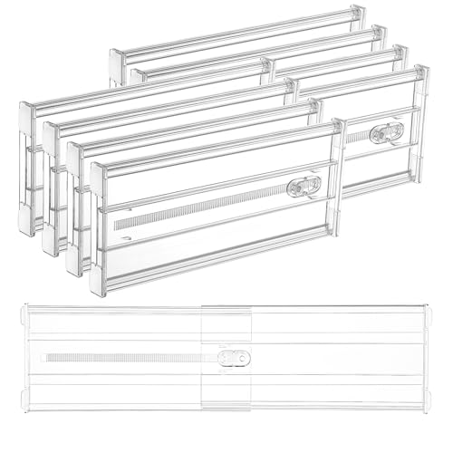 Vtopmart 8 Pack Drawer Dividers for Clothes, 6″ High 12.8″-22.3″ Adjustable Expandable Dresser Drawer Organizer, Clear Plastic Separators for Dresser, Baby Clothing, Underwear, Cosmetic, Toiletries