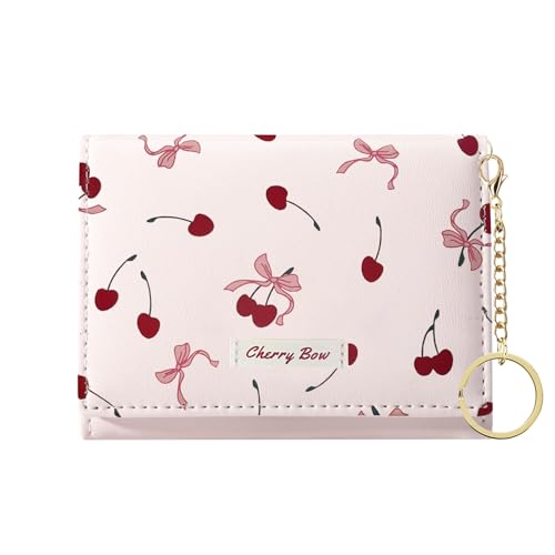 Image of Sunwel Fashion Cute Coquette Bow Wallet with Key-chain for Women Girls | Bow Print Wallet Card Holder ID Window
