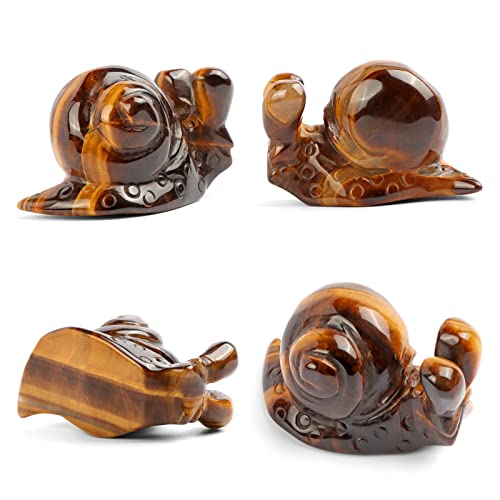 Leadgem Yellow Tiger Eye Cute Crystal Snail Figurine Statues Hand Carved 2" Animal Gemstone Pocket Sculpture Natural Reiki Healing Stone For Home Office Decorations,Gifts #TOP1