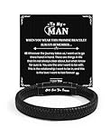 CheersLife Mens Valentines Gifts for Him, Black Leather Bracelet for Men Husband Boyfriend Fiance, To My Man Bracelets Love You Forever Romantic Gift for Him Anniversary Birthday Presents Adjustable