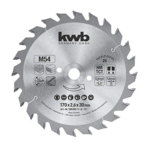 kwb 585455 Professional chipboard Circular Saw Leaf, Wood/Hardwood Saw Blade, 170x30 / 16 mm, Clean cuts, Middle Number, 24 Teeth Z-24, Made in Germany