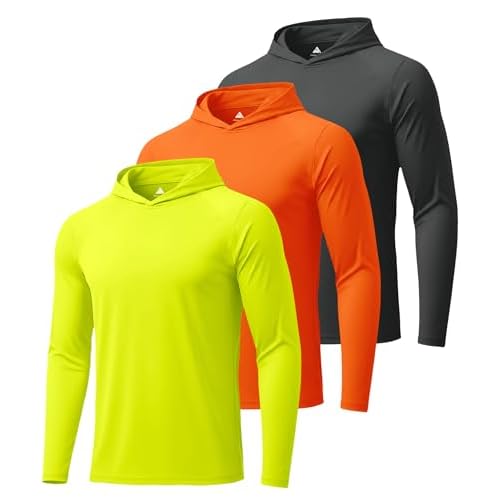 ZITY 3 Pack Men's Sun Protection Hoodie Shirt Fishing Shirts for Men UPF 50+ Long Sleeve Shirt Lightweight Rash Guard 3 Pack-fluorescent Yellow / Fluo