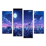 islandburner Prime Bild auf Leinwand Mondlicht über der futuristischen Stadt für Wohnzimmer Technik-Enthusiasten Elektronikgeschäft Bilder Wandbilder Poster