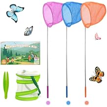 Telescopic Butterfly Nets for Kids Butterfly Catchers for Kids Insect Catching Nets, Great for Catching Insects Bugs Fishing, 3 Packs Catching Nets, Pop up Mesh Cage, Tweezers, Extendable 34 inches