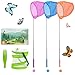 DEWEL 3 Pack Colored Telescopic Butterfly Nets for Kids Bug Insect Catching Net Extendable 34 inch,pop up Insect mesh cage,Butterfly Tweezers