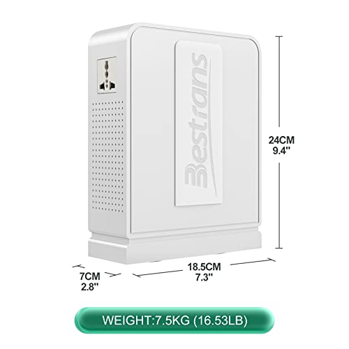 BESTRANS 1500W Step Up 110V to 220V Voltage Converter,Power Transformer with 2 Outlets for 220V Asia Euro Appliance Use in US (Pearl White)