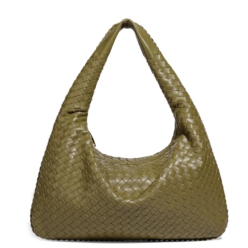 Rejolly Bolsa Hobo de tecido para mulheres, bolsa de ombro de couro, bolsa moderna, Hobo verde militar, Large