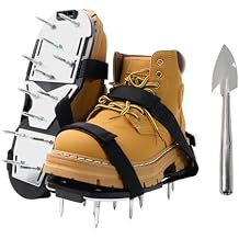 Lawn Aerator Shoes for Grass Pre-Assembled Aerator Shoes with Anti-Slip Straps, Metal Reinforced Base Plate & Cleaner for Lawn, Yard, Garden, Patio