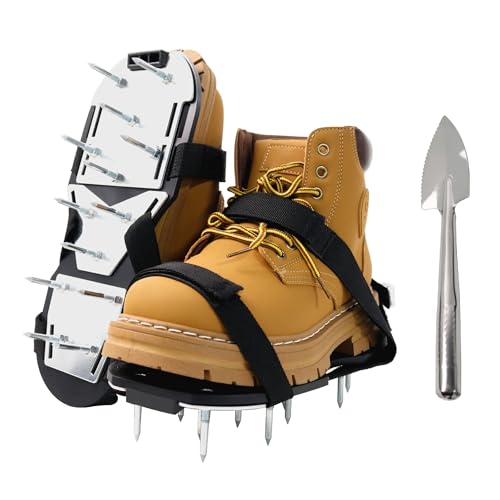 CENFORGE Lawn Aerator Shoes for Grass – Pre-Assembled Aerator Shoes with Anti-Slip Straps, Metal Reinforced Base Plate & Cleaner for Lawn, Yard, Garden, Patio