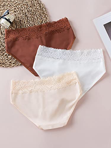 Sweatyrocks Women's High Waisted Underwear Floral Lace Trim Briefs Panties Set Lingerie Brown White Apricot S #TOP1