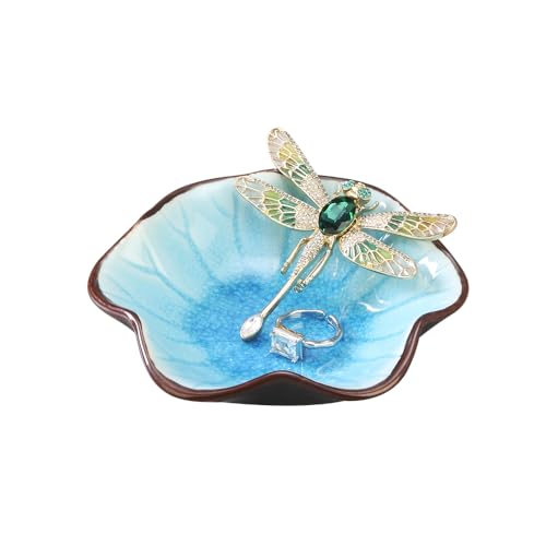 Image of Ice Cracking Leaf Jewelry Dish, Decorative Ring Holder Small Trinket Tray Bowl, Gifts for Daughter Mom Friends, Lake Blue.