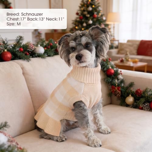 Image of Dog Sweater Dress Plaid Knitwear for Small Dogs Girl Christmas Clothes