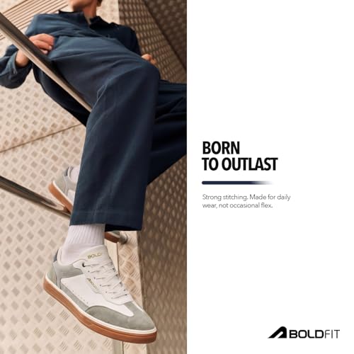 Image of Boldfit Sneakers for Men Casual Stylish Sneakers for Man with Premium PU Leather Upper, Cushioned Insole, Padded Collar, Breathable Lining & TPR Grip Sole Everyday Wear Shoes for Men Klunys