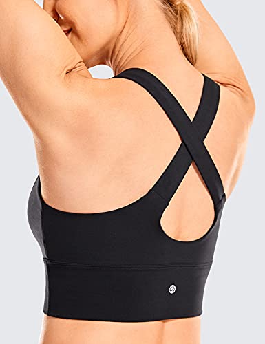 CRZ YOGA Women's Longline Square Neck Strappy Sports Bra Cross Back Full Coverage Wirefree Padded Yoga Bra Black Medium - Image 4