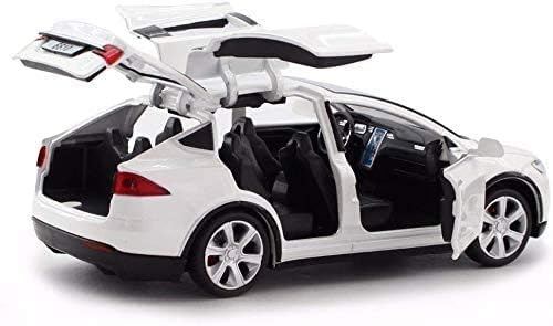 Image of 1:32 Scale Car Tesla Model X90 Alloy 1 /32 Diecast Model Car w /Sound & Light Pull Back Model Mini Vehicles Toys for Kids (White)