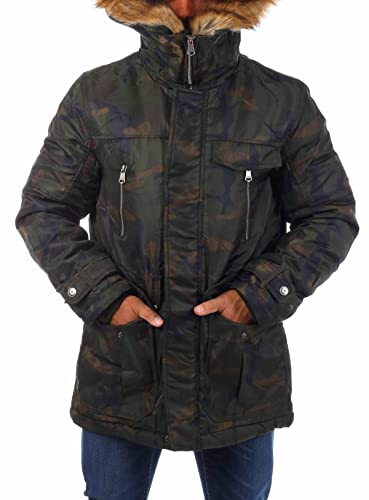 Young & Rich Herren Camouflage Parka Winter Jacke Kapuze mit Kunstfell Tarn Militär Optik Look Warm gefüttert JK-457, Grösse:M, Farbe:Camouflage