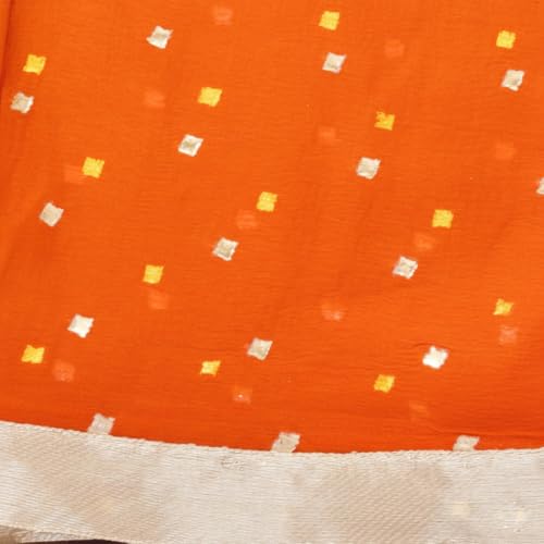 Image of YOUTHQUAKE Women's Golden Printed Chiffon Dupatta With Four Side Golden Lace