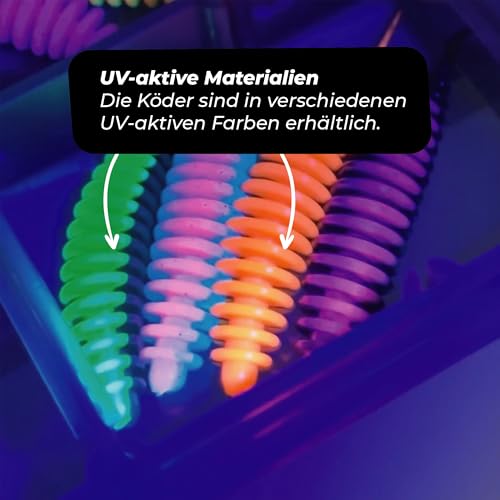 Trout Master Master Worm - Flexibler, UV-aktiver Forellenköder mit Knoblaucharoma, Langlebiger Gummiköder, Angelzubehör, Forellenköder, Gummifisch, Barschköder, Angeln (Turbo)