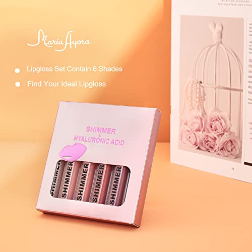 Maria Ayora Shimmer & Hydrating Lip Gloss Set With Hyaluronic Acid Lip Plumper For Women And Girls,0.12Fl Oz (Pack Of 6) #TOP6