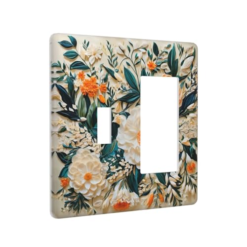 Decorative Outlet Covers Rustic Big Flowers Abstract Floral 2 Gang 1 Gang Wall Plate Cover Single Toggle Rocker Combo Light Switch Cover Plate Face Plate for Country Bedroom Home Decor