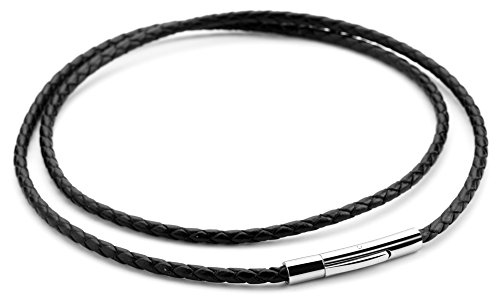 Hamoery Women Men 3mm Leather Cord Chain Necklace Black Braided Rope Stainless Steel Clasp Chain Necklace 14-30 Inch(26)