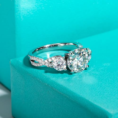 AnuClub Round Cut Moissanite 3 Stone Engagement Rings D Color VVS1 Round Cut 925 Sterling Silver Anniversary Wedding Promise Ring for Women3