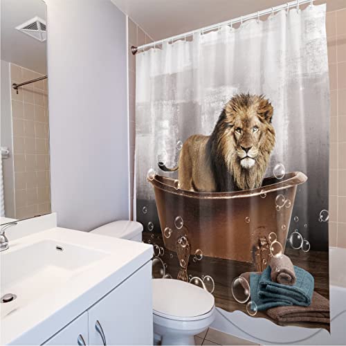 Aquar Lion Shower Curtain For Bathroom, Cute Animal Lion Print Bath Curtains With 12 Hooks, Animal Shower Curtains For Bathtub Decor, Waterproof Washable Fabric Shower Curtain, 72 X 72 Inch #TOP7