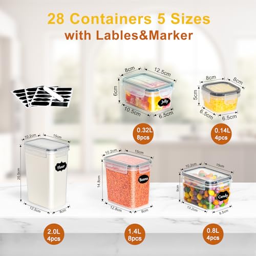 GoMaihe Vorratsdosen mit Deckel Luftdicht: 28er Vorratsbehälter Set für Mehl Zucker Müsli Gewürze | Luftdicht Aufbewahrungsbox Küche für Lebensmittel Mit Stift & Etikett | BPA-frei